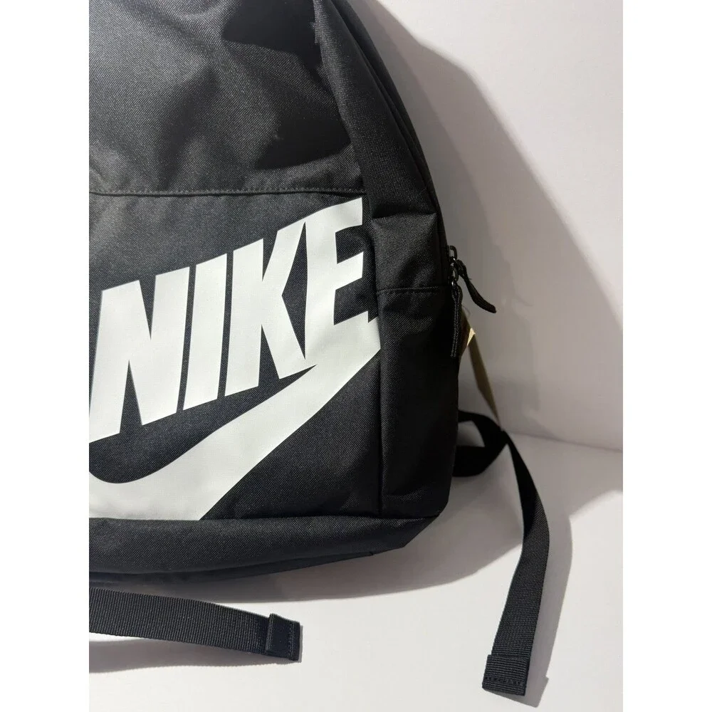 Nike Logo Backpack Black White Zip Closure Adjustable Padded Straps Travel